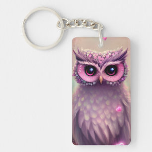 Fantasy Pink Fluffy Kawaii Owl  Keychain