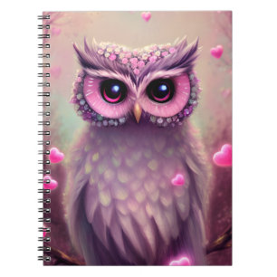 Fantasy Pink Fluffy Kawaii Owl Notebook