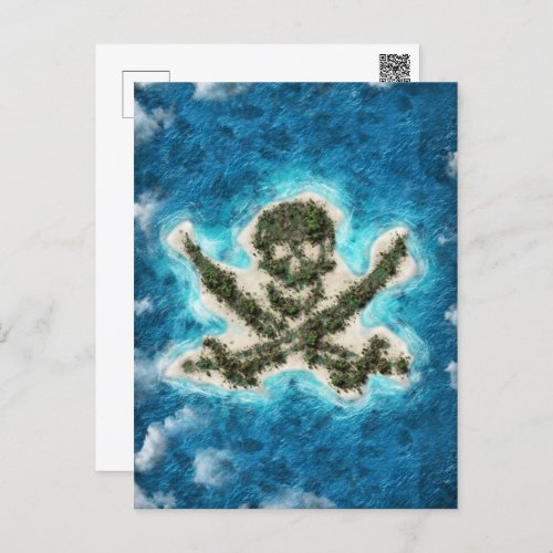 Fantasy Pirate Island Skull Bones Unique Art Style Postcard