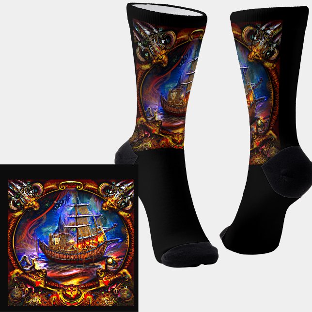Fantasy Pirate Ship Under Attack through Porthole Socks (Creator Uploaded)