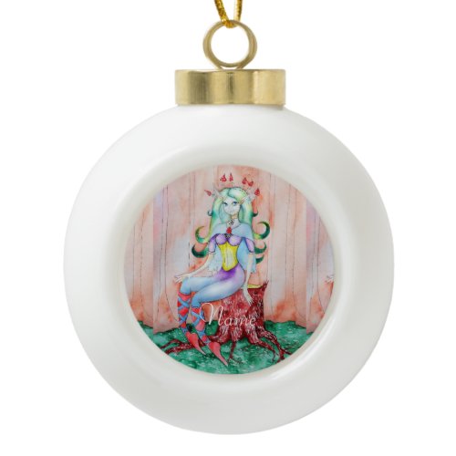 Fantasy Pixie Fairy Thunder_Cove Ceramic Ball Christmas Ornament