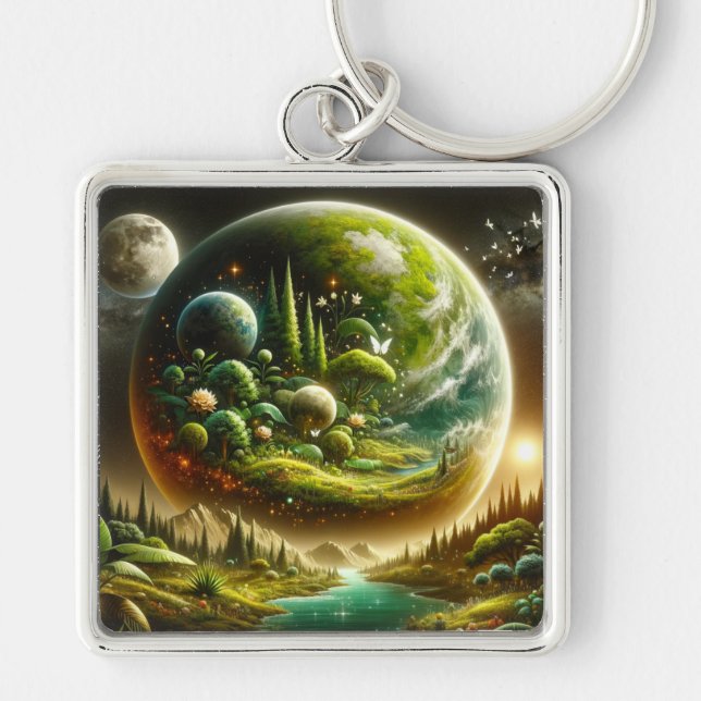 Fantasy Planet – Magical Cosmic Nature Keychain (Front)