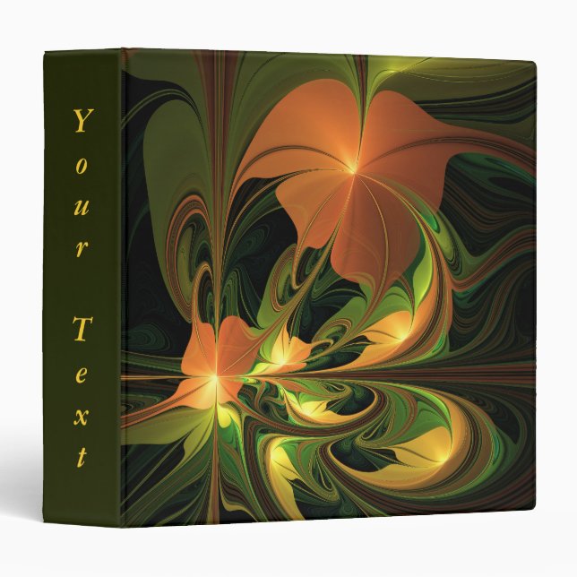 Fantasy Plant Abstract Green Rust Brown Fractal 3 Ring Binder (Front/Spine)