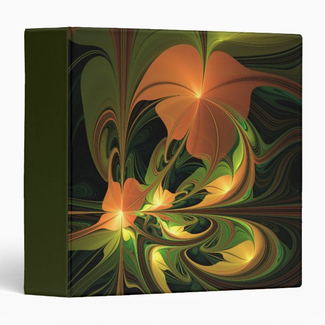 Fantasy Plant Abstract Green Rust Brown Fractal 3 Ring Binder (Front/Spine)