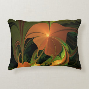 Fantasy Plant Abstract Green Rust Brown Fractal Accent Pillow