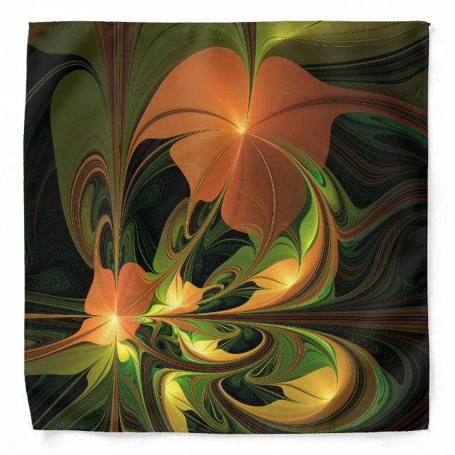 Fantasy Plant Abstract Green Rust Brown Fractal Bandana (Front)