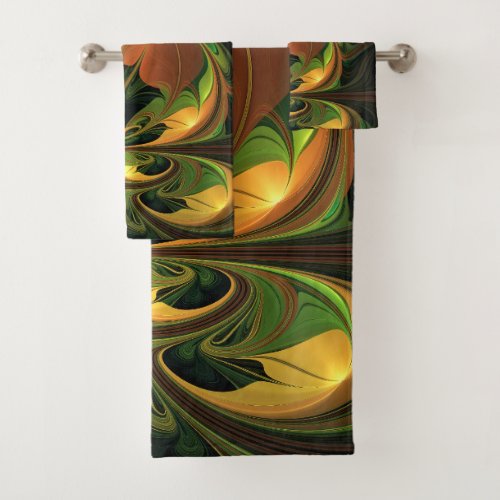 Fantasy Plant Abstract Green Rust Brown Fractal Bath Towel Set