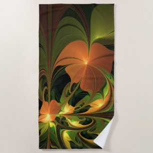 Fantasy Plant Abstract Green Rust Brown Fractal Beach Towel