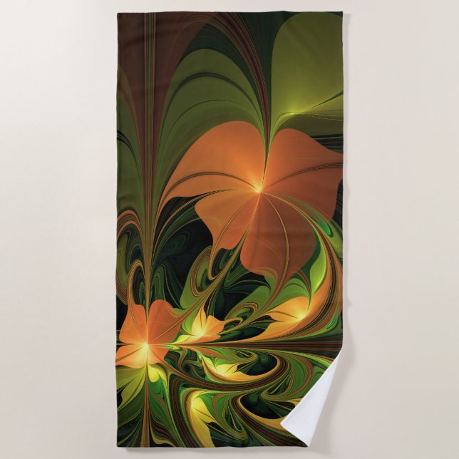 Fantasy Plant Abstract Green Rust Brown Fractal Beach Towel (Front)