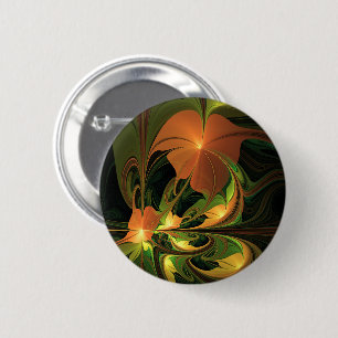 Fantasy Plant Abstract Green Rust Brown Fractal Button