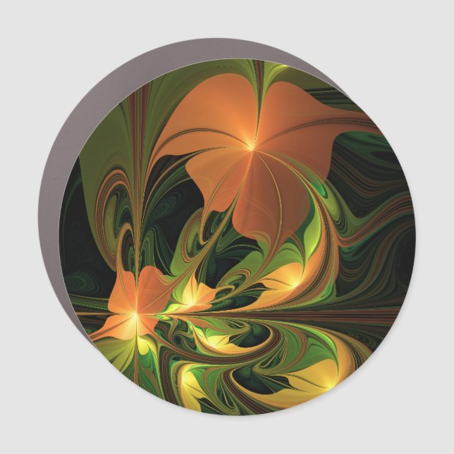 Fantasy Plant Abstract Green Rust Brown Fractal Car Magnet (Front)
