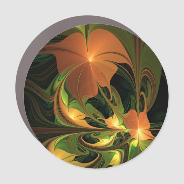 Fantasy Plant Abstract Green Rust Brown Fractal Car Magnet (Front)