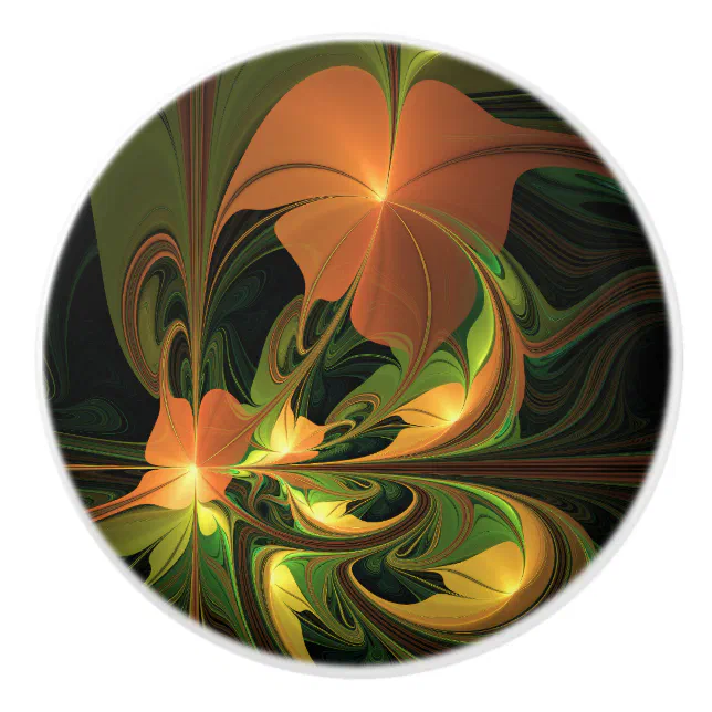 Fantasy Plant Abstract Green Rust Brown Fractal Ceramic Knob | Zazzle
