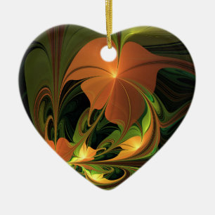 Fantasy Plant Abstract Green Rust Brown Fractal Ceramic Ornament