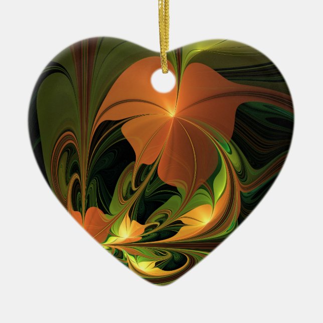 Fantasy Plant Abstract Green Rust Brown Fractal Ceramic Ornament (Front)