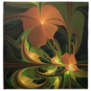 Fantasy Plant Abstract Green Rust Brown Fractal Cloth Napkin
