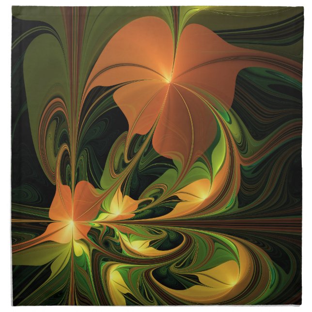 Fantasy Plant Abstract Green Rust Brown Fractal Cloth Napkin (Front)