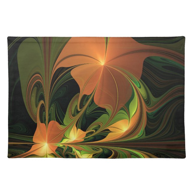 Fantasy Plant Abstract Green Rust Brown Fractal Cloth Placemat (Front)