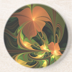 Fantasy Plant Abstract Green Rust Brown Fractal Coaster