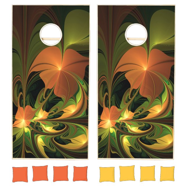 Fantasy Plant Abstract Green Rust Brown Fractal Cornhole Set (Set)