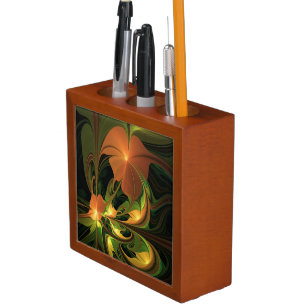 Fantasy Plant Abstract Green Rust Brown Fractal Desk Organizer