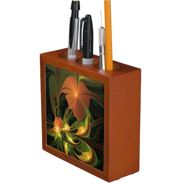 Fantasy Plant Abstract Green Rust Brown Fractal Desk Organizer (In Situ)