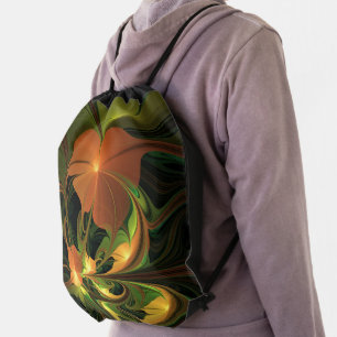 Fantasy Plant Abstract Green Rust Brown Fractal Drawstring Bag