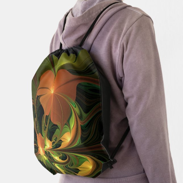 Fantasy Plant Abstract Green Rust Brown Fractal Drawstring Bag (Insitu)