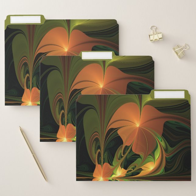 Fantasy Plant Abstract Green Rust Brown Fractal File Folder (Set)