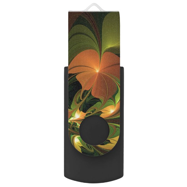 Fantasy Plant Abstract Green Rust Brown Fractal Flash Drive (Front Vertical)