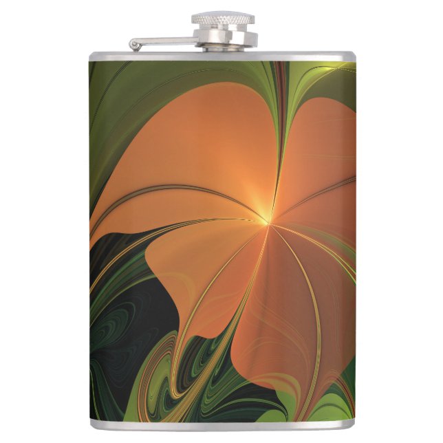 Fantasy Plant Abstract Green Rust Brown Fractal Flask (Front)