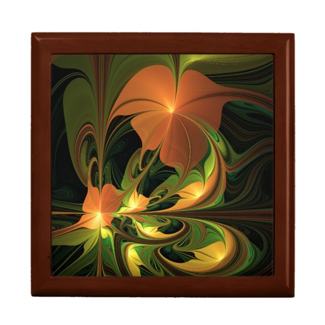 Fantasy Plant Abstract Green Rust Brown Fractal Gift Box (Front)