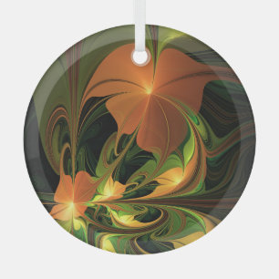 Fantasy Plant Abstract Green Rust Brown Fractal Glass Ornament