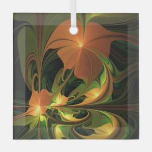 Fantasy Plant Abstract Green Rust Brown Fractal Glass Ornament