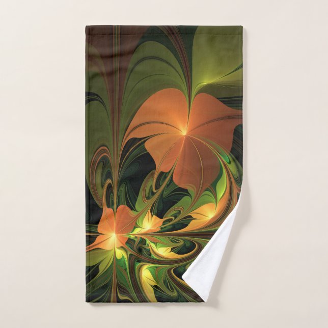 Fantasy Plant Abstract Green Rust Brown Fractal Hand Towel (Hand Towel)