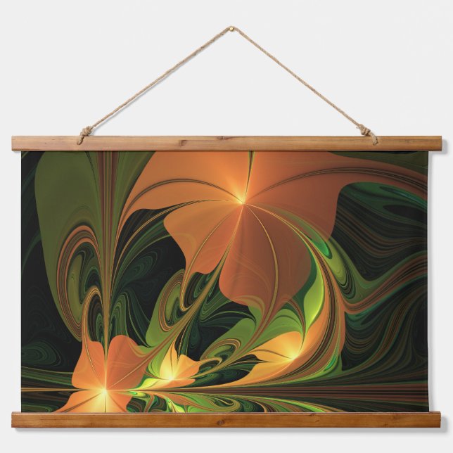 Fantasy Plant Abstract Green Rust Brown Fractal Hanging Tapestry (Front)