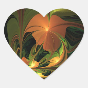 Fantasy Plant Abstract Green Rust Brown Fractal Heart Sticker
