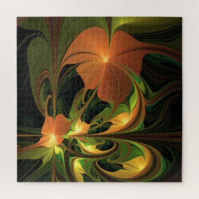 Fantasy Plant Abstract Green Rust Brown Fractal Jigsaw Puzzle (Vertical)