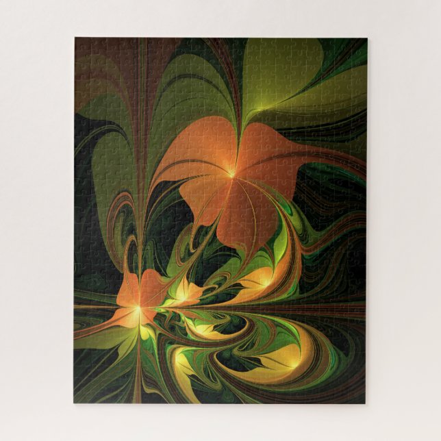Fantasy Plant Abstract Green Rust Brown Fractal Jigsaw Puzzle (Vertical)
