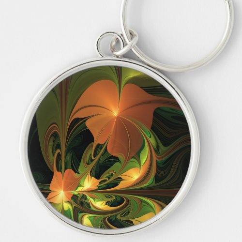 Fantasy Plant Abstract Green Rust Brown Fractal Keychain