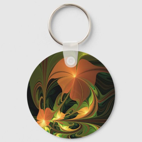 Fantasy Plant Abstract Green Rust Brown Fractal Keychain