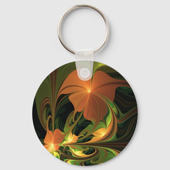 Fantasy Plant Abstract Green Rust Brown Fractal Keychain (Front)