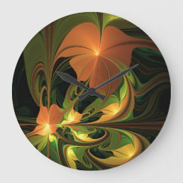 Fantasy Plant Abstract Green Rust Brown Fractal Large Clock