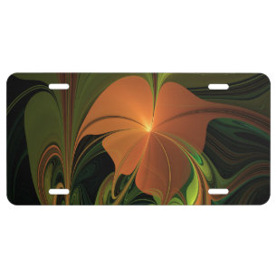 Fantasy Plant Abstract Green Rust Brown Fractal License Plate