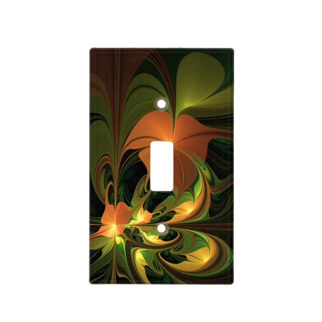 Fantasy Plant Abstract Green Rust Brown Fractal Light Switch Cover (Front)