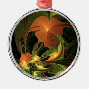 Fantasy Plant Abstract Green Rust Brown Fractal Metal Ornament