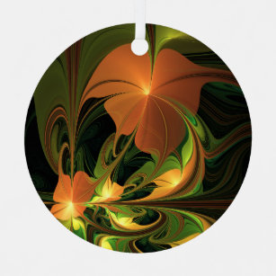 Fantasy Plant Abstract Green Rust Brown Fractal Metal Ornament