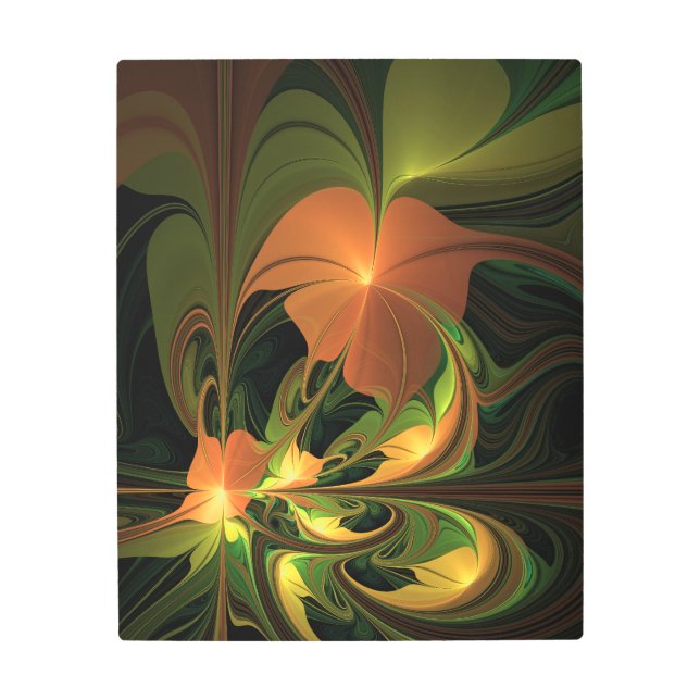 Fantasy Plant Abstract Green Rust Brown Fractal Metal Print (Front)