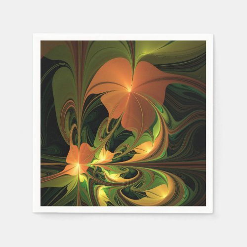 Fantasy Plant Abstract Green Rust Brown Fractal Napkins