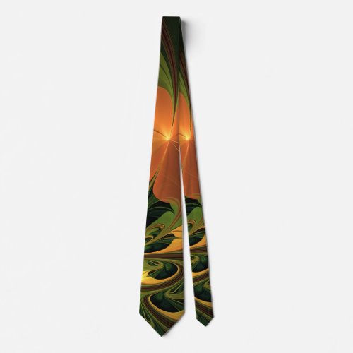 Fantasy Plant Abstract Green Rust Brown Fractal Neck Tie